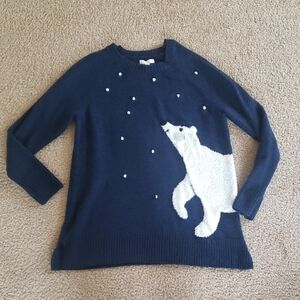 Nwot LC Lauren Conrad L Navy Blue Sweater Fuzzy Polar Bear Snow Design